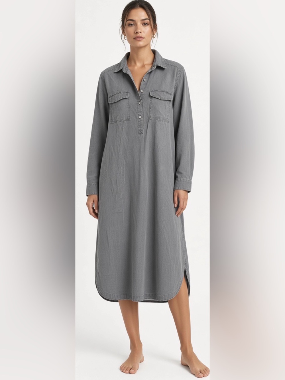 Old Navy Gray Long Sleeve Denim Button Front Shirt Dress Size Large NWT